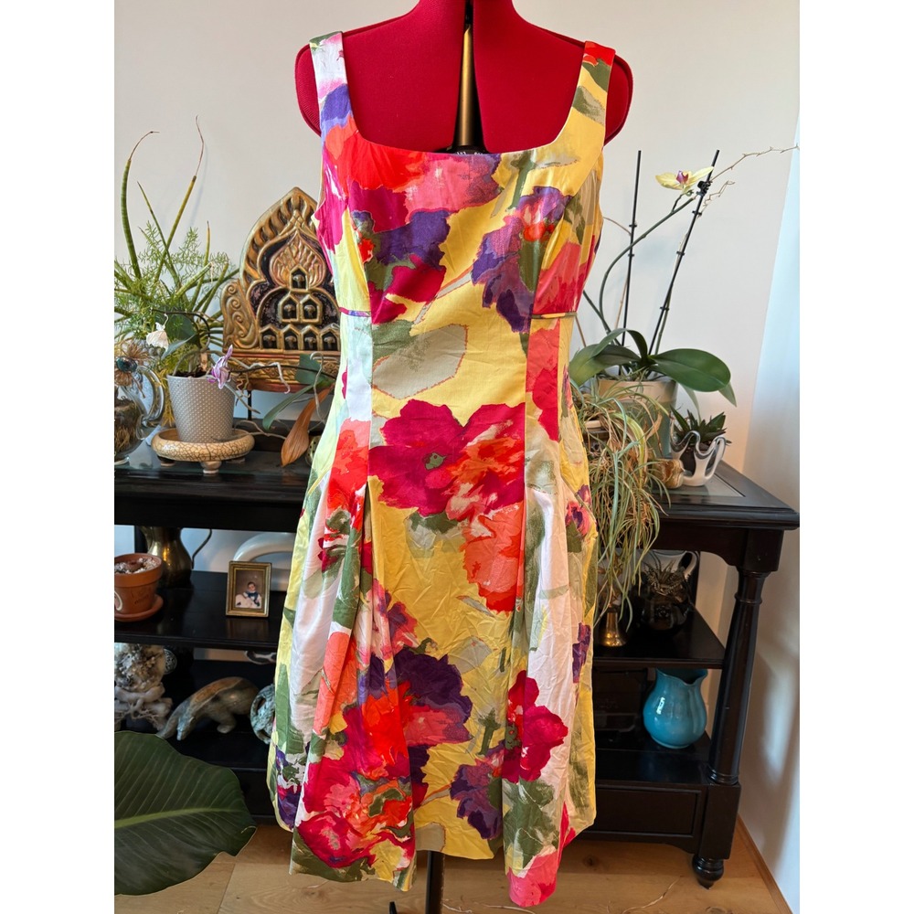 LAUREN Ralph Lauren floral‎ fit and flare dress women sz 6 square neck pockets